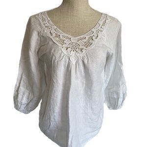 white Italian Linen Eyelet ruffles Minimalist Beach Classic Boho Top